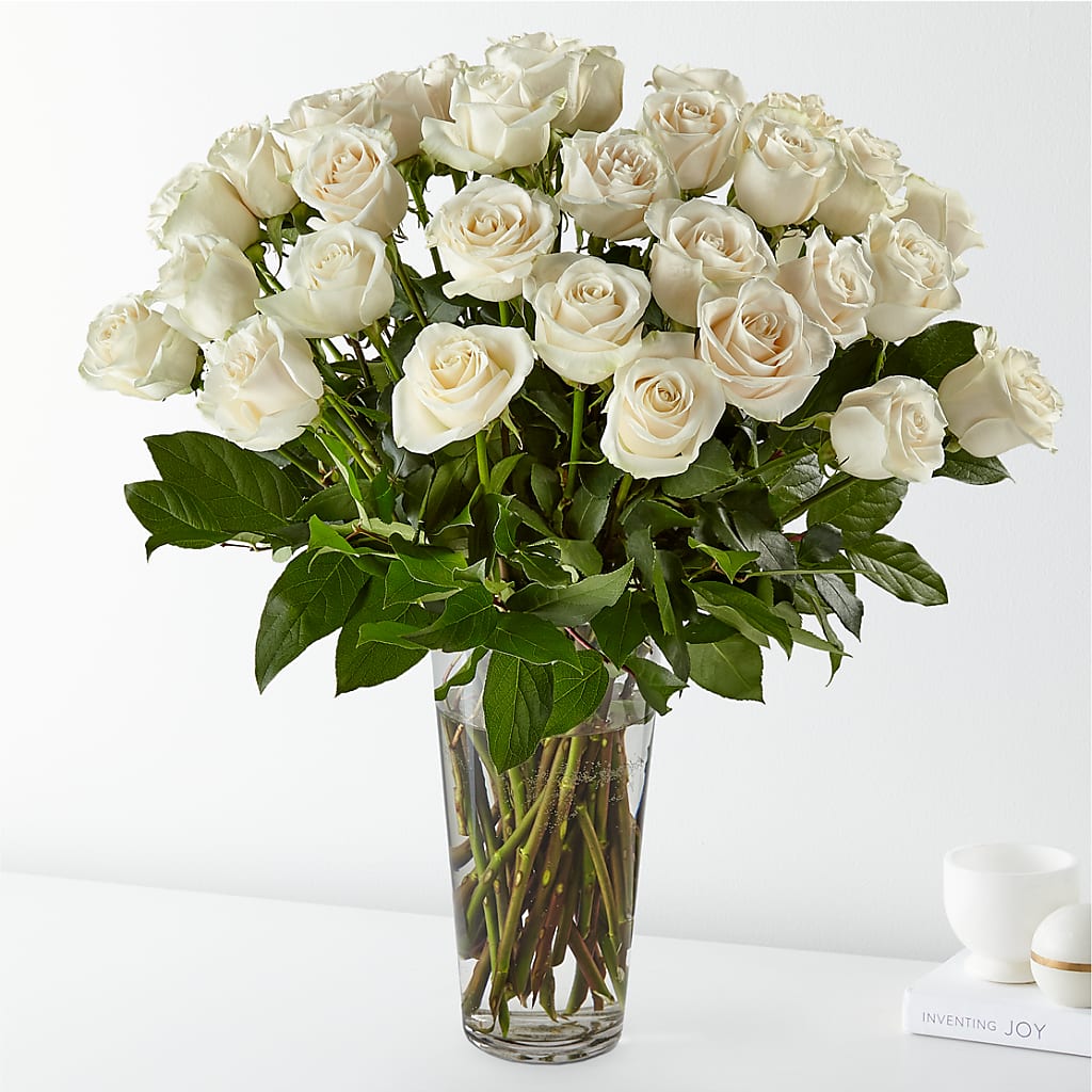Long Stem White Rose Bouquet – Panda Flowers Canada Inc, Calgary AB