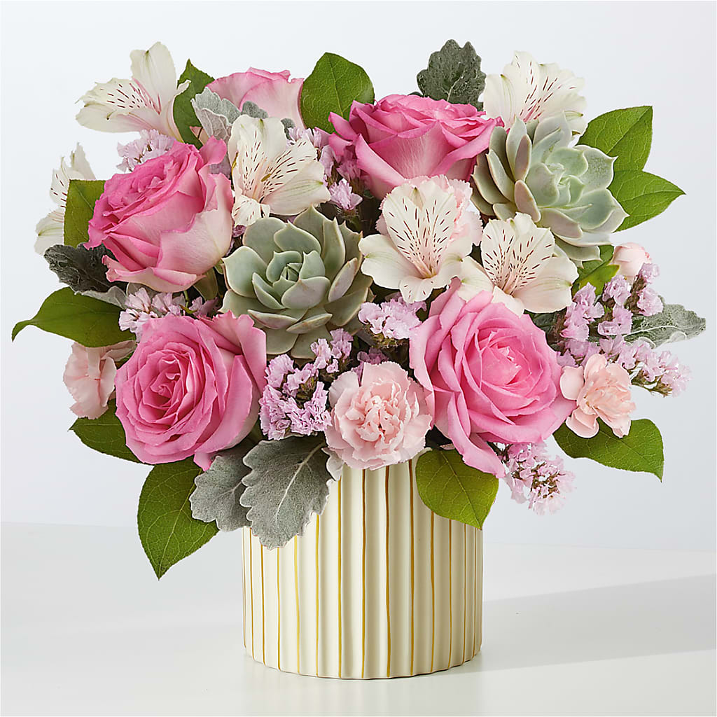 Dusty Rose Bouquet with Ivory Vase – Panda Flowers Canada Inc, Calgary AB
