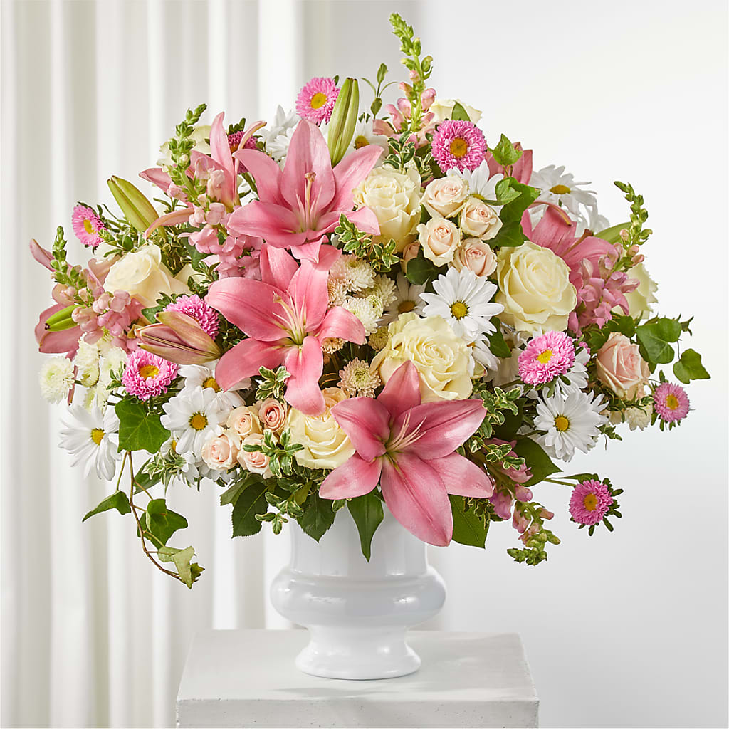 Empathetic Blooms Urn Arrangement – Panda Flowers Canada Inc, Calgary AB
