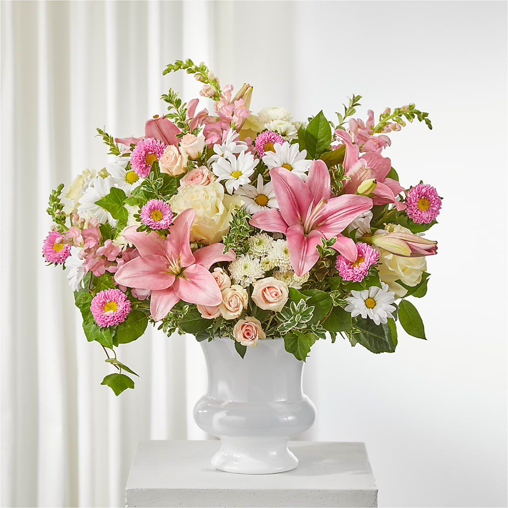 Empathetic Blooms Urn Arrangement – Panda Flowers Canada Inc, Calgary AB