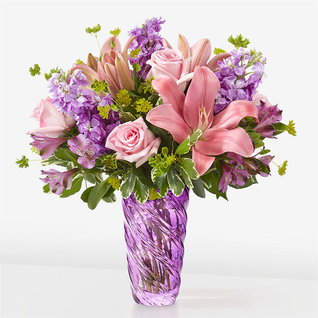 Precious Petals Bouquet with Luxe Swirl Vase – Panda Flowers Canada Inc, Calgary AB