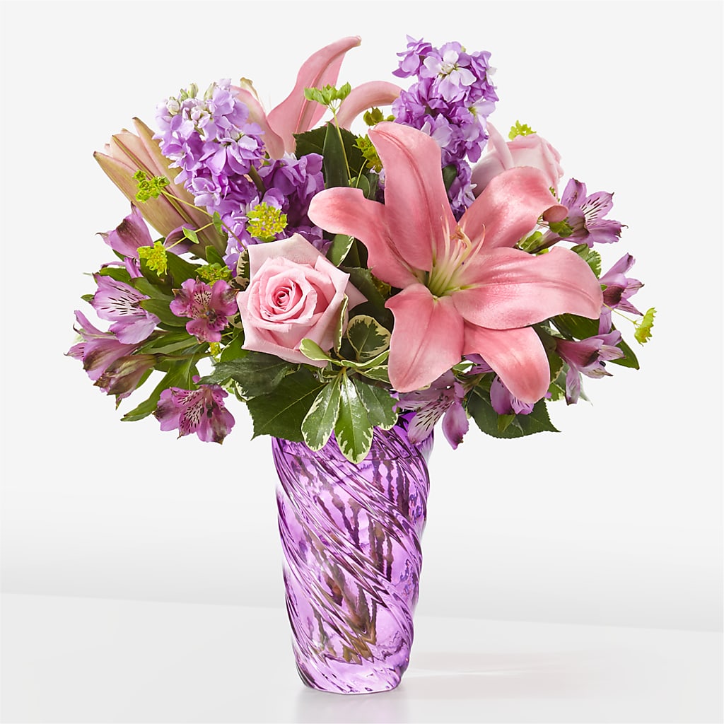 Precious Petals Bouquet with Luxe Swirl Vase – Panda Flowers Canada Inc, Calgary AB