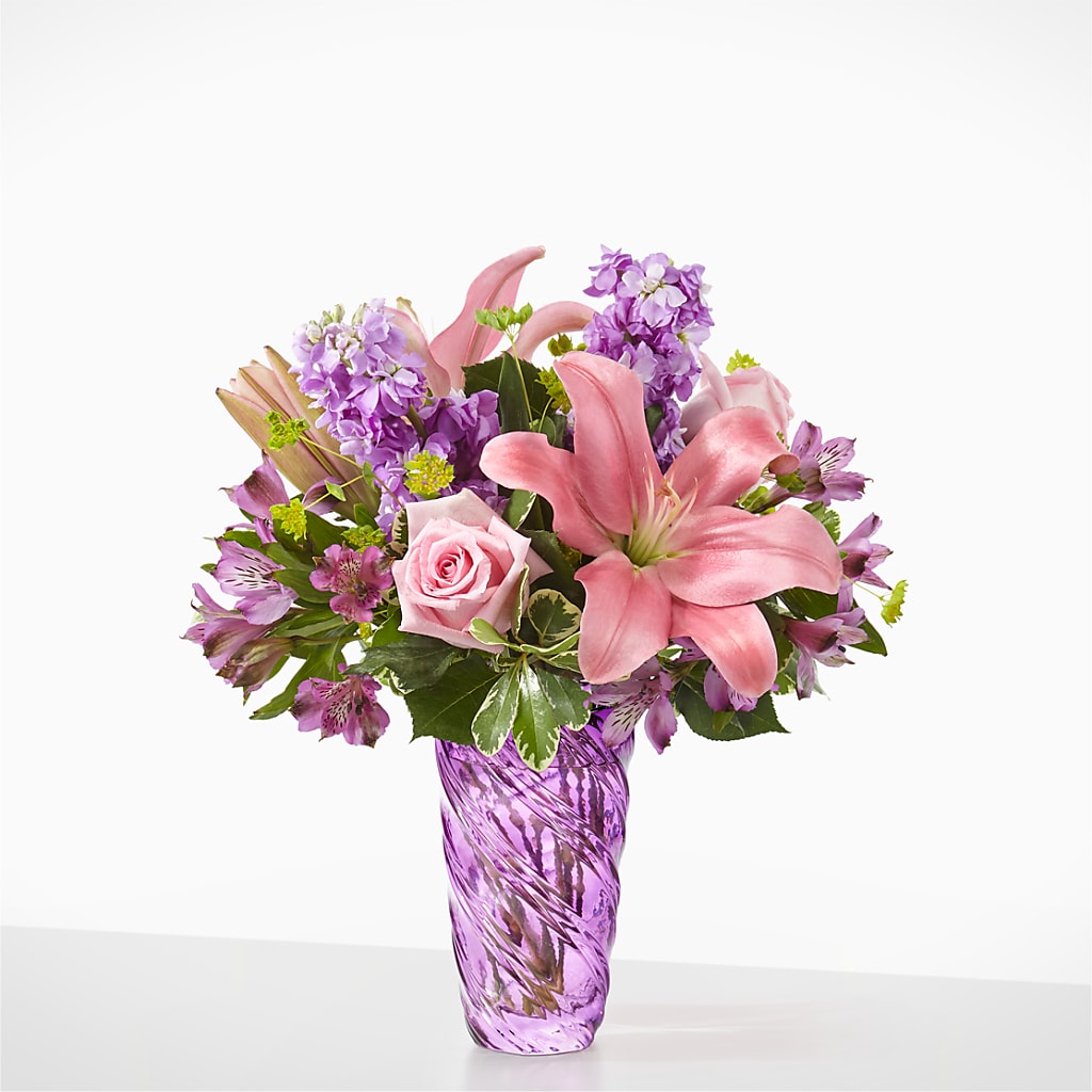 Precious Petals Bouquet with Luxe Swirl Vase – Panda Flowers Canada Inc, Calgary AB