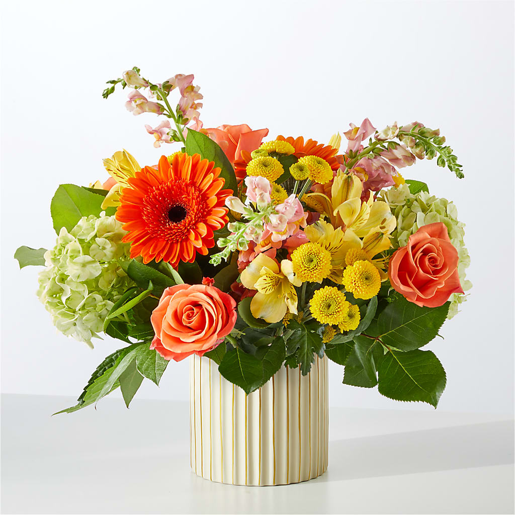 Autumn Sunshine Bouquet with Ivory Vase – Panda Flowers Canada Inc, Calgary AB