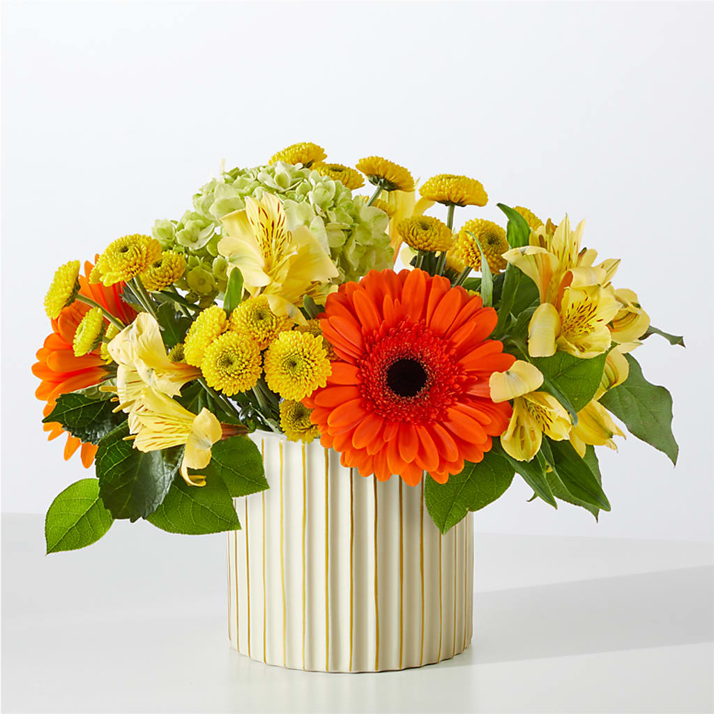 Autumn Sunshine Bouquet with Ivory Vase – Panda Flowers Canada Inc, Calgary AB